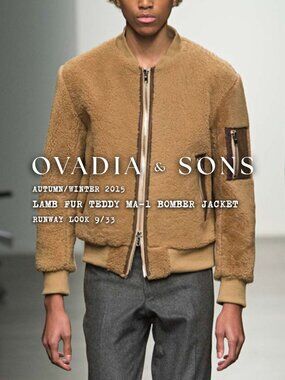 OVADIA & SONS Tan Lamb Fur MA-1 Teddy Bomber Jacket Sz S A/W 2015